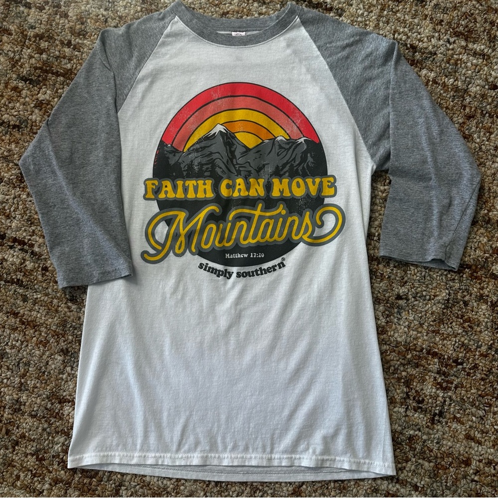 Simply Southern Vintage Collection Faith Move Mountains Baseball Shirt